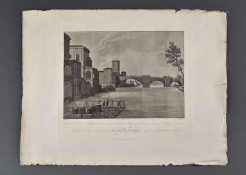 Bennassuti Giuseppe "Vista da ponte de Castelvecchio e Palazzo Canossa" Verona 1825 cerca de
    
